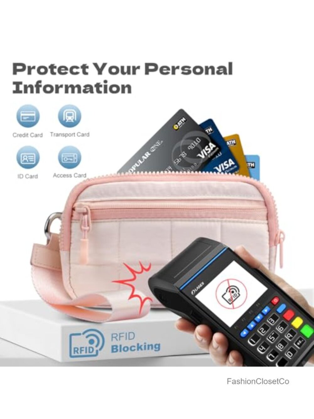 Quilted RFID Blocking Wristlet Wallet with Detachable Strap & 3 Zipper Pockets, - Picture 4 of 6